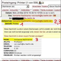 eingegangene Email des Formular