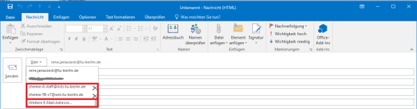 Senden mit weiterer Email Adresse