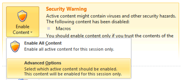 Security Warning, Advanced Options