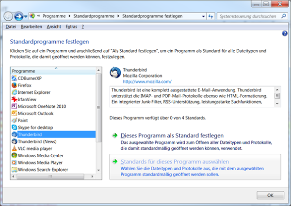 Thunderbird als Standard für Email festlegen