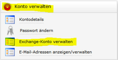 Exchange-Konto verwalten